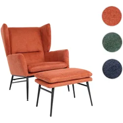 Lounge-Sessel mit Ottomane HWC-L62, Ohrensessel Polstersessel Cocktailsessel Hocker, Stoff/Textil ~ terracotta-braun