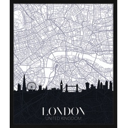ANY IMAGE Digitaldruck »Stadtplan London«, Rahmen: Buchenholz, Schwarz