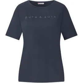 STREET ONE T-Shirt STREET ONE, Damen, Gr. 34, blau (deepwater blau), Stoff, 70% Modal, 30% Polyester, unifarben, normal normal, Rundhals, abgesteppt, Shirts T-Shirt, mit Wording