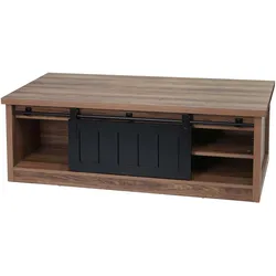 Mendler Couchtisch HWC-K75, Beistelltisch, Schiebetüre 6 Staufächer, Holz-Optik Industrial Metall 44x120x60cm ~ braun