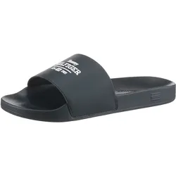 Pantolette TOMMY HILFIGER "EMBROID HILFIGER 85 POOL SLIDE", Herren, Gr. 41, blau (dunkelblau), Lederimitat, sportlich, Schuhe, Sommerschuh, Schlappen, Badeschuh mit Logostickerei