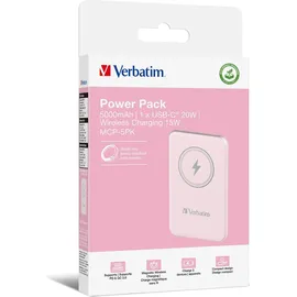 Verbatim Charge ́n ́Go Magnetic Power Bank 5000 mAh, Wireless Charger 15 W, 20 W PD per USB-C, Powerbank klein und magnetisch für iPhone 17/16/15/14/13 Pro, Samsung Galaxy S25 / S25 Plus, iPad, rosa