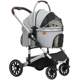 PawHut Hundewagen 3 in 1 Hundebuggy klappbar für Hunde & Katzen bis 10 kg Katzenbuggy mit Kissen Netzfenstern Türen Aufbewahrungskorb Katzenwagen