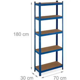 Relaxdays Schwerlastregal, 5 Ebenen, HBT: 180x70x30 cm, 500 kg Tragkraft, Stahl, Lagerregal für Keller & Garage, blau