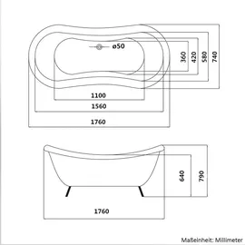 Home Deluxe Fama freistehende Badewanne 74 x 176 cm