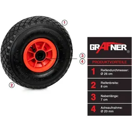 Grafner 2er Set Grafner® Sackkarren/Bollerwagenrad 3.00-4 PU Luftbereifung Kunststoff Felge