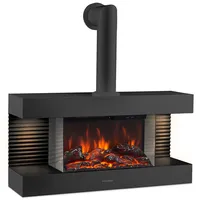KAMINIO Elektrokamin LIZ mit Ofenrohr - Elektrischer Wandkamin mit Heizung, 3D-Flammeneffekt, LED-Ambientelicht, Fernbedienung - Schwarz
