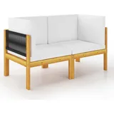 SYFAXTM 2-Sitzer-Gartenbank mit Kissen Holz Akazie & Seil - Creme/Weiß