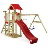 Wickey Spielturm Klettergerüst MultiFlyer Light, Schaukel & Rutsche, Outdoor Kinder Kletterturm mit Sandkasten, Leiter & Spiel-Zubehör für den