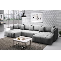 Furnix Ecksofa U-Form-Sofa ASVIL mit Schlaffunktion und Bettkasten, Farbauswahl, B353 x H80 x T180 cm, Made in Europe grau