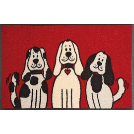 Wash+Dry Three Dogs Dekorative Fußmatte Rechteckig Beige, Schwarz, Rot
