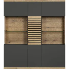 VCM Vitrine Norris 131 x 38 x 147 cm Anthrazit/Evoke Eiche