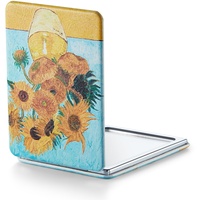 OMIRO 1X/3X Vergrößerungsspiegel, Einzigartige Malerei Kompaktspiegel mit Klassischem PU-Leder, 8,5 * 6,2cm (Sonnenblumen)