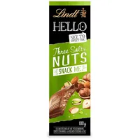 Lindt Schokolade HELLO Three Salty Nuts | 100 g Tafel | Vollmilch-Schokolade mit Pistazienkrokant, gerösteten Mandel- & Haselnuss-Stückchen & Salz | Schokoladentafel | Schokoladengeschenk