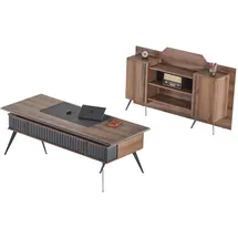 JV Möbel Arbeitszimmer-Set 2tlg Bürotisch Sideboard Stauraum, Braun Einfarbig