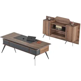 JV Möbel Arbeitszimmer-Set 2tlg Bürotisch Sideboard Stauraum, Braun Einfarbig