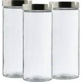 GAUMENKICK Vorratsdose XL - Glas mit Edelstahldeckel - 2,2 Liter - D: 11cm - H: 27cm - 3er Set