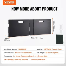 Vevor Fußball Rebound Board faltbar, tragbares Prellwand 115 x 330 cm, HDPE Rebounder Ausrüstung mit 2 Rückprallwinkeln, Trainingsbrett Rebounder Kicker für Fußballtraining