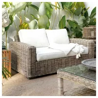 LebensWohnArt Sofa Gemütliches 2-Sitzer Lounge Sofa LIVING Rattan in Grey ca.180cm