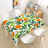 FANSU Tischdecke Wasserdicht Tischwäsche, Rechteckige Wasserabweisend Abwaschbar 3D Orange Tischtuch für Küche Garten Outdoor Esstisch Dekoration (Grünes Blatt,140x180cm)