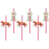 Papierstrohhalme 19cm 6er Set mit Pferde Topper - Einweg Trinkhalme mit Tieren - Strohhalm Deko für Kindergeburtstag Mädchen - Geburtstagsdeko Partydeko & Partyzubehör - Pink Braun Grün