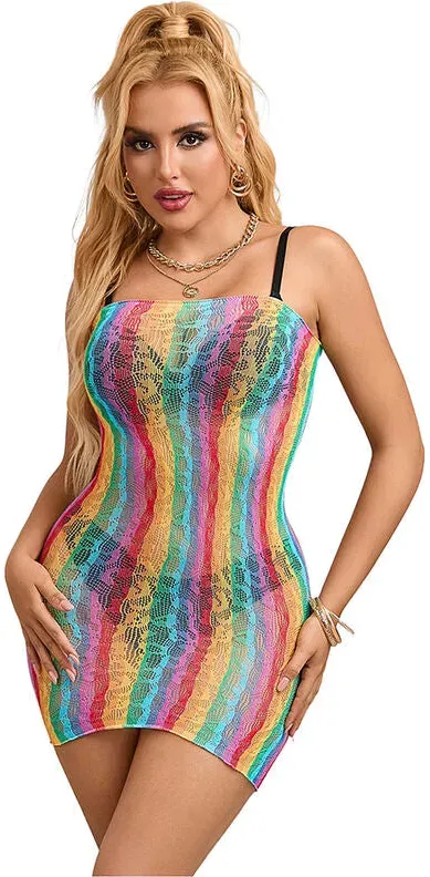 SUBBLIME  952457 Rainbow Off-Shoulder ärmelloses Netz-Kleid One Size (Einheitsgröße)