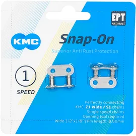 KMC Kettenverschlussglied 1-fach, 1/8", EPT Anti-Rost, silber Missinglink, Snap-On Wide