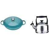 Le Creuset Signature Gusseisen Gourmet-Profitopf, Rund, Ø 30 cm, 3,5 l, Für alle Herdarten inkl. Induktion geeignet + Le Creuset Wasserkessel, Füllmenge: 2,1 l, Stahl/Phenolgriffe