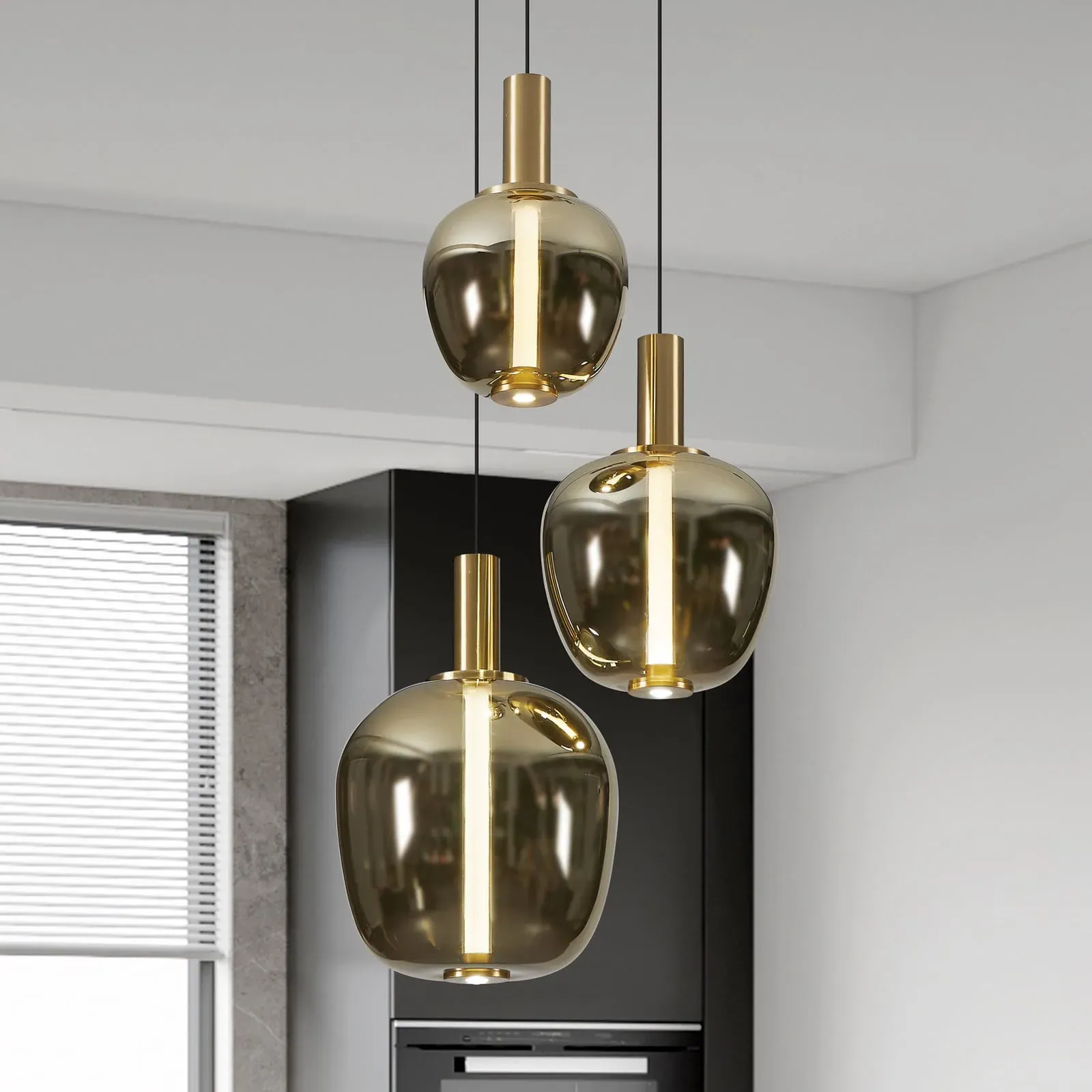 Pendelleuchte Stars of Light, Fruitera, dimmbar, Gold / Messing, für Wohnzimmer, Glas, Modern