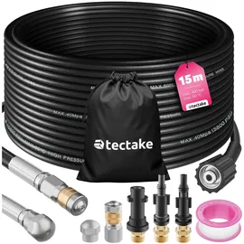 Tectake Rohrreinigungsschlauch-Set, inkl. 2 Größen 3 Adaptern Schwarz