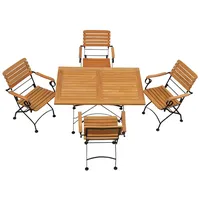 Kai Wiechmann Balkonset Premium Teak Sitzgruppe aus 4 Klappstühlen + 1 Klapptisch 120 x 80 cm, (5-tlg., 4 Klappstühle mit Armlehnen, 1 Klapptisch 120 cm), edles Balkonset aus Teak & pulverbeschichtetem Stahl