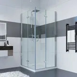 IMPTS Duschkabine Eckeinstieg 75x80 cm 180o Doppel Falttür Falttürkabine 6mm ESG-Nano Glas 195cm,OHNE Duschwanne