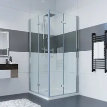 IMPTS Duschkabine Eckeinstieg 75x80 cm 180o Doppel Falttür Falttürkabine 6mm ESG-Nano Glas 195cm,OHNE Duschwanne