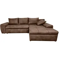 luma-home Vintage Ecksofa Schlafsofa Eckcouch L-Sofa mit Ottomane und Bettkasten in Braun & Braun