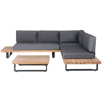 Beliani Lounge Set 5-Sitzer FSC Akazienholz hellbraun mit Auflagen grau Modern Mykonos