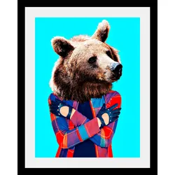Bild QUEENCE "Bär", bunt (farbe rahmen: schwarz, farbe bild(er): bunt), B:50cm H:70cm T:3cm, Acrylglas, Papier, Holz, Bilder, HD Premium Poster-Druck inkl. Holzrahmen