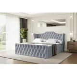 ALTDECOR Boxspringbett VILA-Z, Polsterbett mit Kopfteil, Bettkasten, Fußteil - Mittelfest (H3) Matratze - 180x200 - Grau Samt - Grau