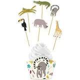 Folat 68305 Cupcake Deko-Set Zoo Party-12-teilig, Mehrfarben