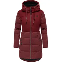 Ragwear Damen, Lange Steppjacke Wintermantel mit Kapuze Ashani Block Intl. Wine Red25 Gr. S - S