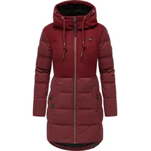 Ragwear Damen, Lange Steppjacke Wintermantel mit Kapuze Ashani Block Intl. Wine Red25 Gr. S - S
