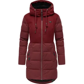 Ragwear Damen, Lange Steppjacke Wintermantel mit Kapuze Ashani Block Intl. Wine Red25 Gr. S - S