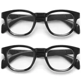 OPULIZE AWE Blaulichtfilter-Lesebrille für Damen und Herren – 2er-Pack – Retro-Rundform – Blendfreie Computer- und Gaming-Brille – UV- und Augenbelastungsschutz – Schwarz +1,00