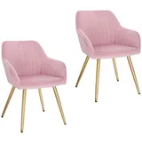 Lestarain Esszimmerstühle 2er Set, für Esszimmer Wohnzimmer Küche, Küchenstühle gepolstert mit Armlehne Metallbeine, Sitzfläche aus Samt, Rosa