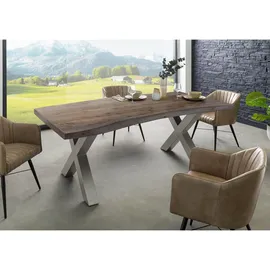 MASSIVMOEBEL24.DE Baumtisch Akazie 220 x 77 x 100 cm grau lackiert
