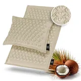 OMNANA® CACTUSXTM Akupressurmatte mit Kissen – Kokosfaserfüllung & Leinen-Bezug – Nachhaltige Massage Matte zur Entspannung & Durchblutungsförderung – Yoga Nagelmatte für Stressabbau & Rückenschmerzen