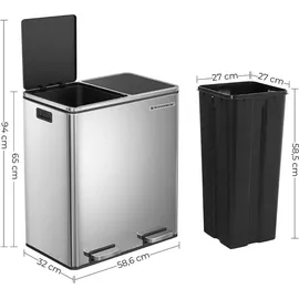 Songmics Mülltrenner 2 x 30 l Silber