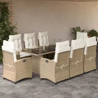 VidaXL 9-tlg. Garten-Essgruppe mit Kissen Beige Poly Rattan