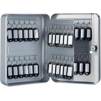Relaxdays Schlüsselkasten Metall, abschließbar, 48 Haken, Schlüsselschrank inkl. Schlüsselanhänger, 25x18x7,5cm, grau 1 Stück