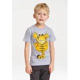 LOGOSHIRT T-Shirt "Garfield", Mädchen, Gr. 128, grau (grau, meliert), 100% Baumwolle, bedruckt, meliert, normal, Rundhals, Shirts T-Shirt, mit witzigem Print