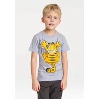 LOGOSHIRT T-Shirt "Garfield", Mädchen, Gr. 128, grau (grau, meliert), 100% Baumwolle, bedruckt, meliert, normal, Rundhals, Shirts T-Shirt, mit witzigem Print